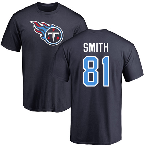 Tennessee Titans Men Navy Blue Jonnu Smith Name and Number Logo NFL Football #81 T Shirt->nfl t-shirts->Sports Accessory